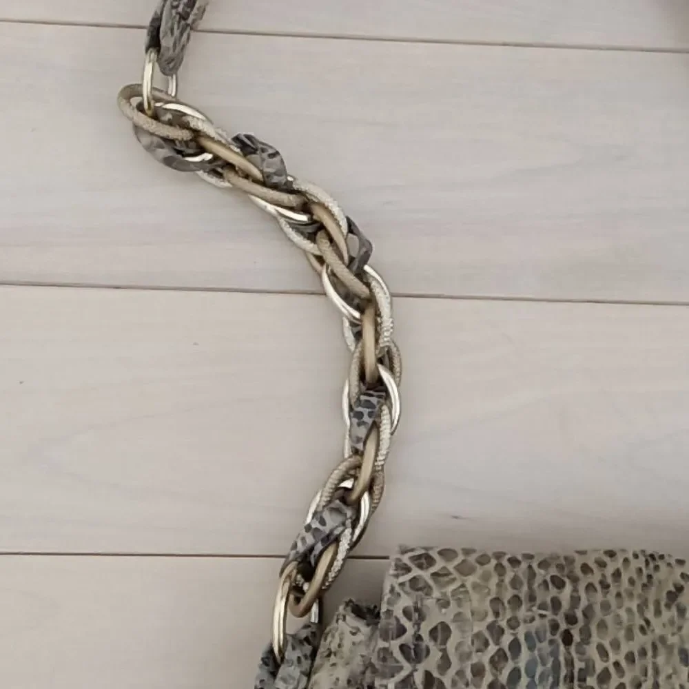 Elliott Lucca Women's Animal Snake Skin Shoulder Handbag Gold Chain